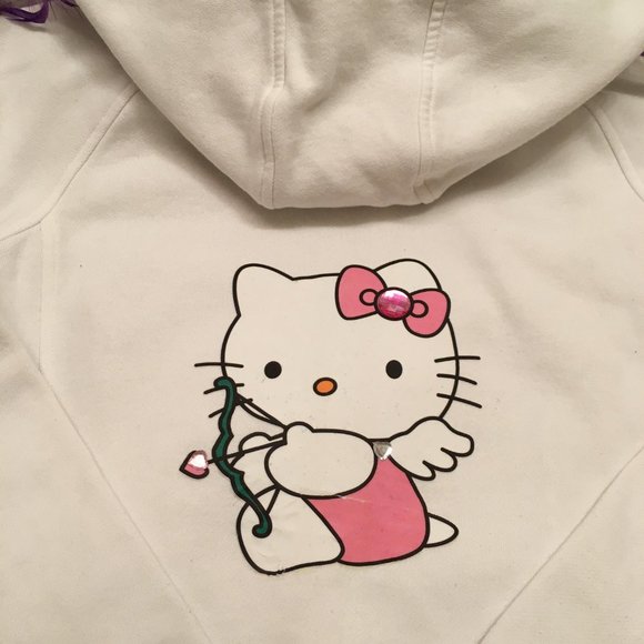 ADORABLE  y2k hoodie with hello kitty logo and crystal details! - Picture 3 of 15